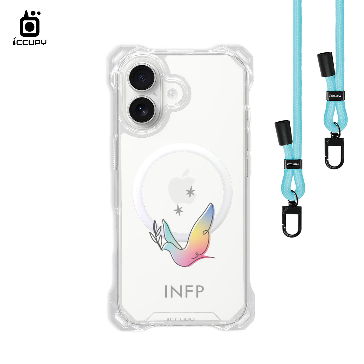 【MBTI|手繪系列-INFP 調停者(彩色)】iQ CASE角粒殼3.0背帶掛繩防摔殼 (支援MagSafe) For iPhone 17 -黑占iCCUPY