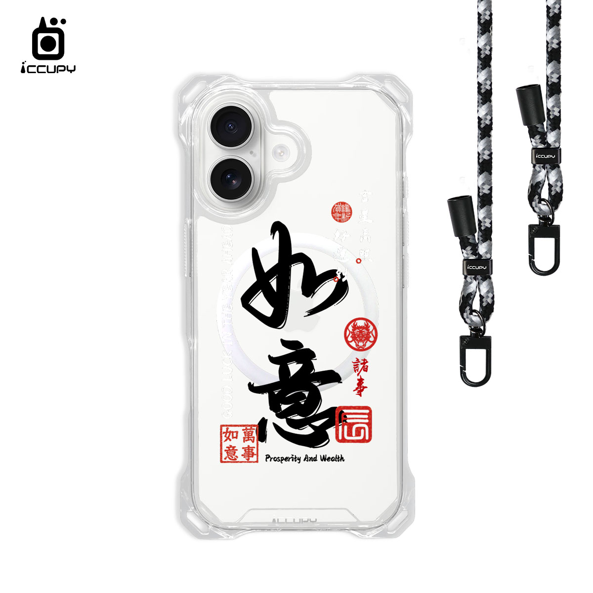 【如意】iQ CASE角粒殼3.0背帶掛繩防摔殼 (支援MagSafe )For iPhone 17 -黑占iCCUPY