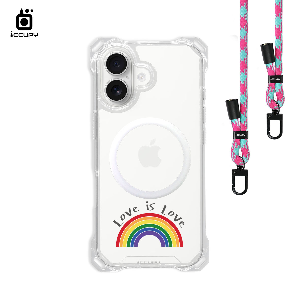 【LGBTQIA+🌈|RAINBOW】iQ CASE角粒殼3.0背帶掛繩防摔殼 (支援MagSafe)  For iPhone 17 -黑占iCCUPY