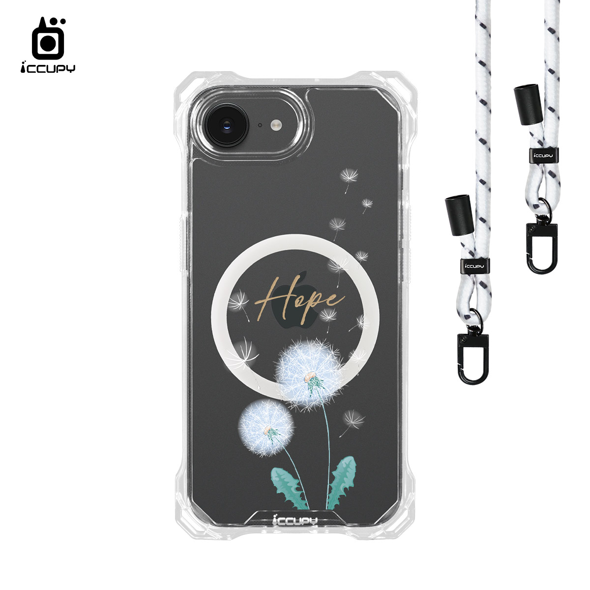 【蒲公英2A】iQ CASE角粒殼3.0背帶掛繩防摔殼 (支援MagSafe) For iPhone 17e-黑占iCCUPY