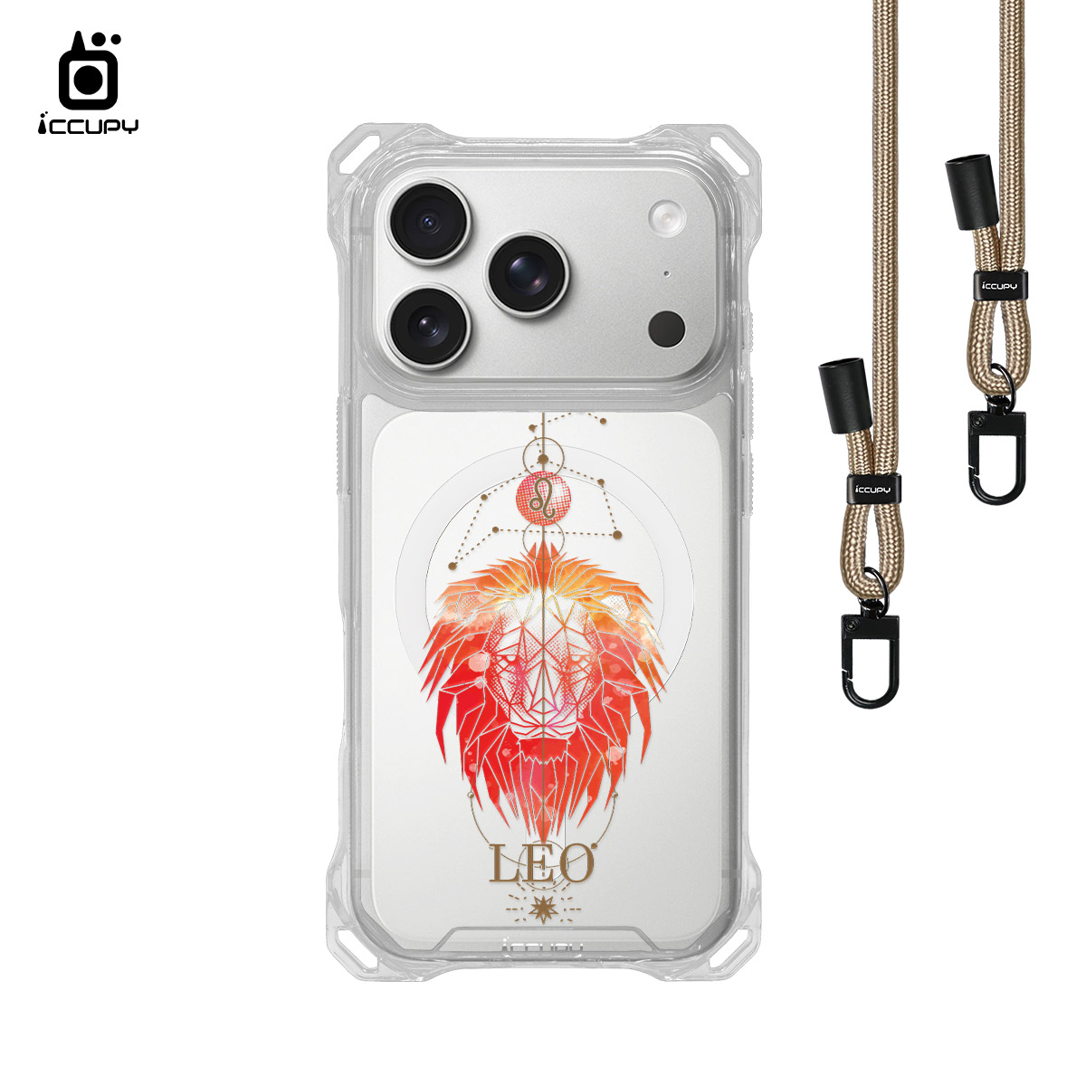 【占星-獅子座】iQ CASE角粒殼3.0背帶掛繩防摔殼 (支援MagSafe) For iPhone 17 Pro -黑占iCCUPY
