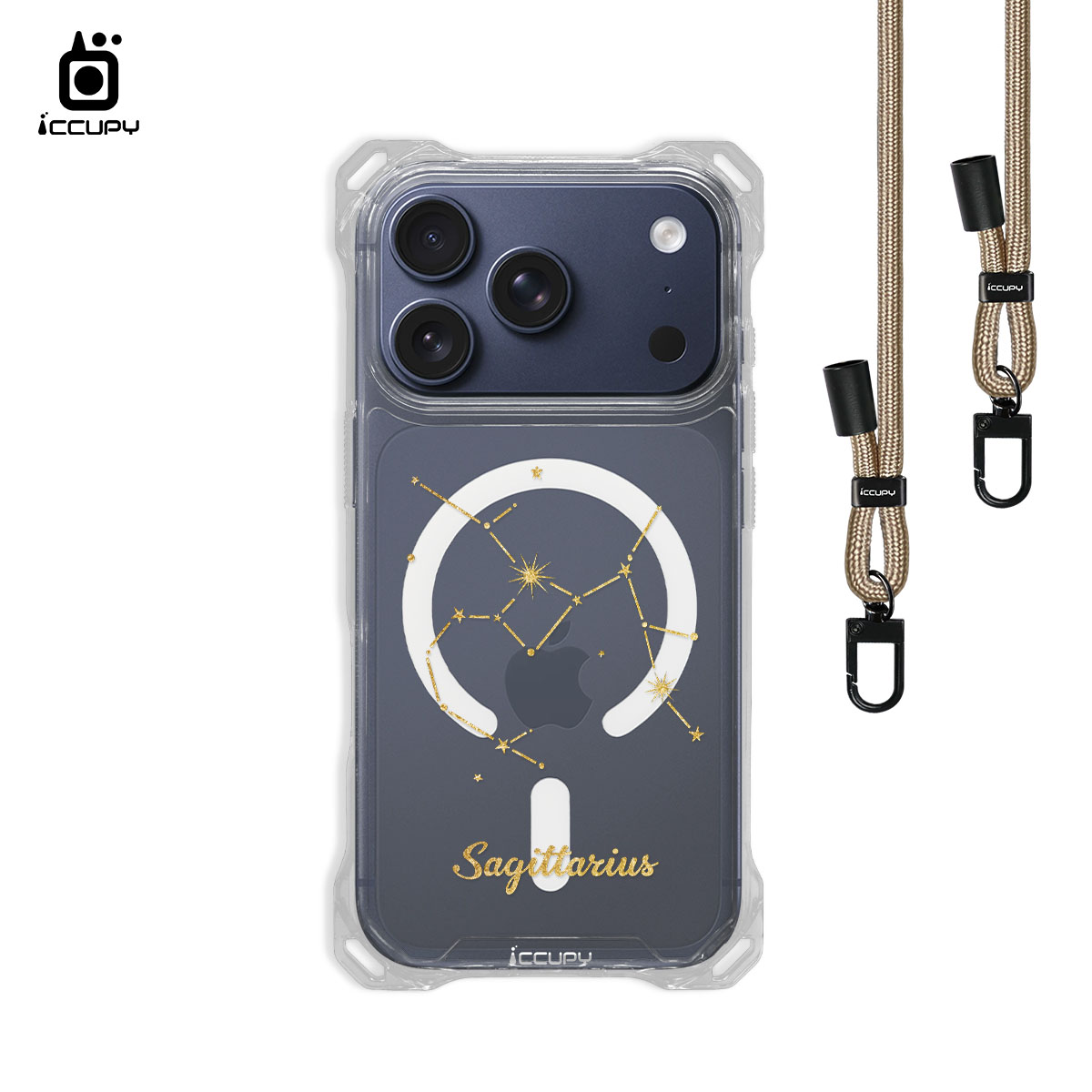 【星空-射手座】iQ CASE角粒殼3.0背帶掛繩防摔殼 (支援MagSafe) For iPhone 17 Pro -黑占iCCUPY