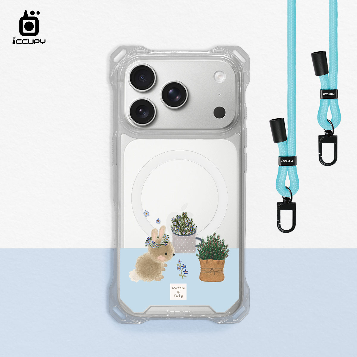 【森森物語｜鄉村小兔】iQ CASE角粒殼3.0背帶掛繩防摔殼 (支援MagSafe) For iPhone 17 Pro-黑占iCCUPY