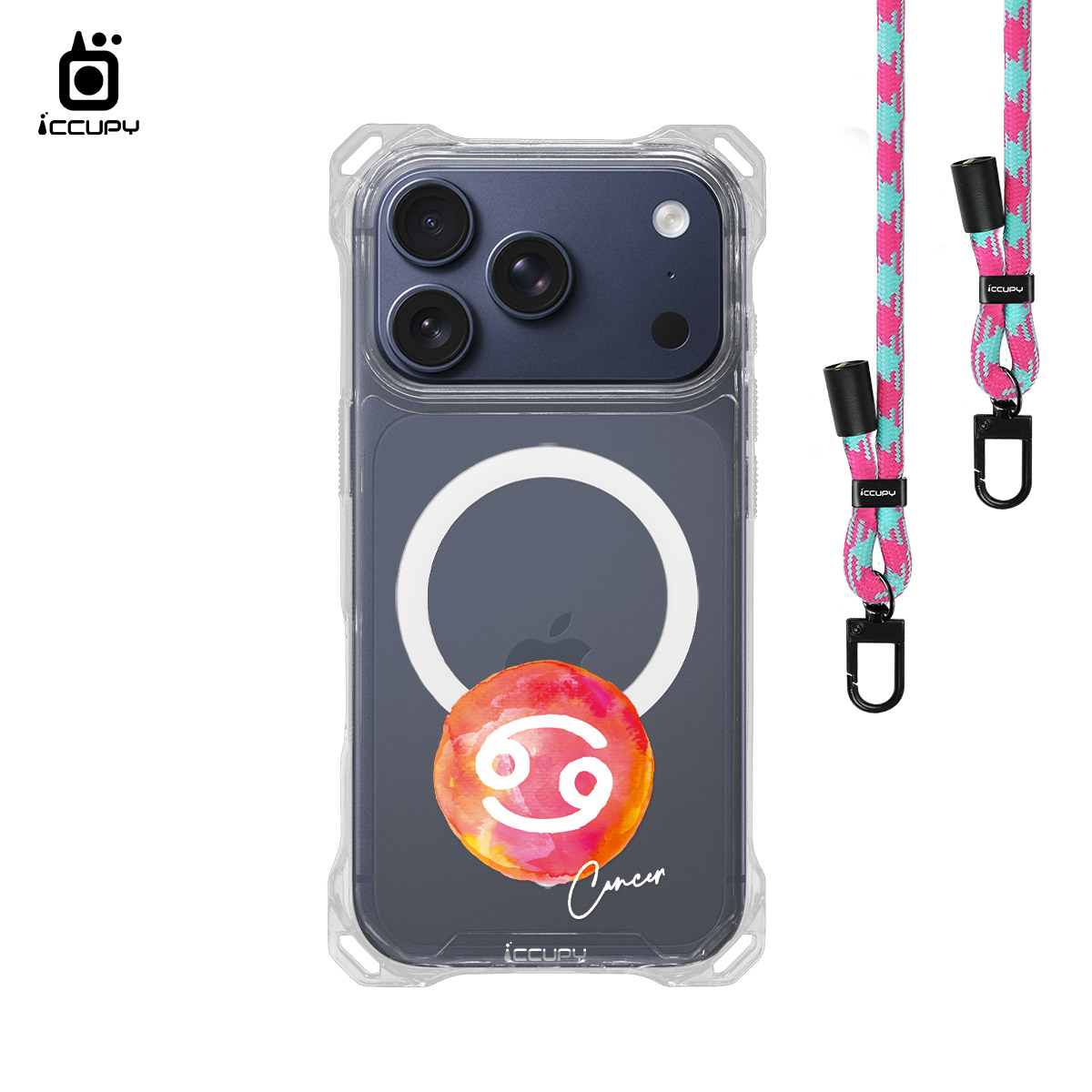 【封蠟-巨蟹座】iQ CASE角粒殼3.0背帶掛繩防摔殼 (支援MagSafe) For iPhone 17 Pro -黑占iCCUPY