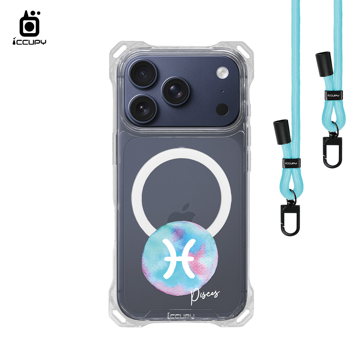 【封蠟-雙魚座】iQ CASE角粒殼3.0背帶掛繩防摔殼 (支援MagSafe) For iPhone 17 Pro -黑占iCCUPY