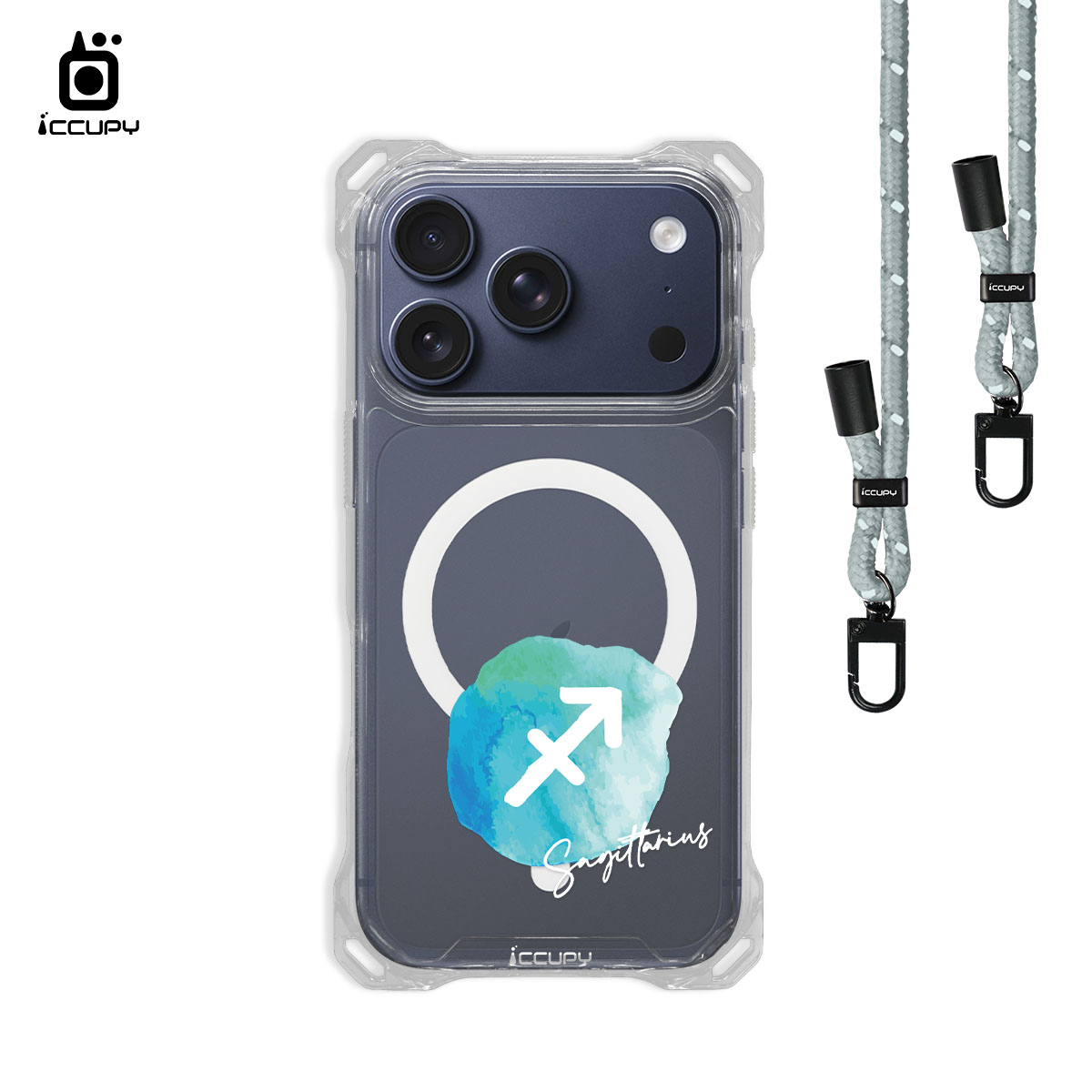 【封蠟-射手座】iQ CASE角粒殼3.0背帶掛繩防摔殼 (支援MagSafe) For iPhone 17 Pro -黑占iCCUPY