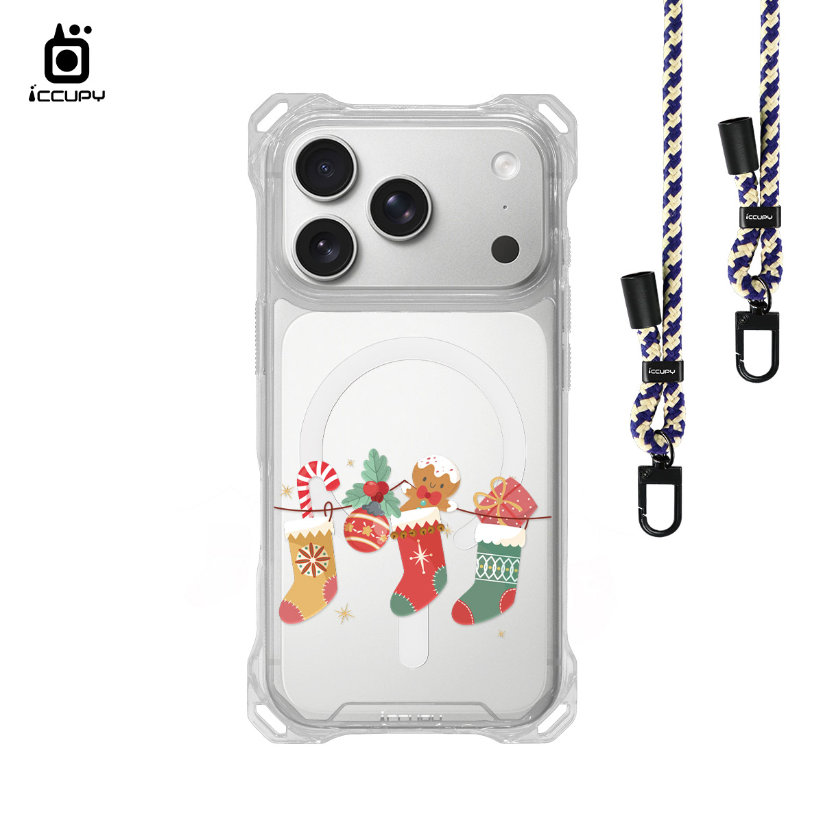 【來掛聖誕襪】iQ CASE角粒殼3.0背帶掛繩防摔殼 For iPhone 17 Pro-黑占iCCUPY