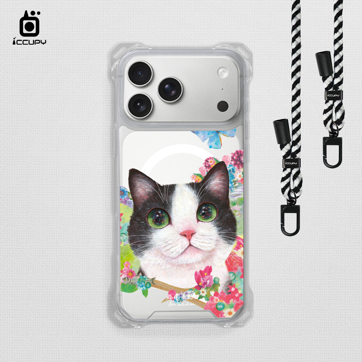 【猫の期待|奈奈透底】iQ CASE角粒殼3.0背帶掛繩防摔殼 (支援MagSafe) For iPhone 17 Pro Max-黑占iCCUPY