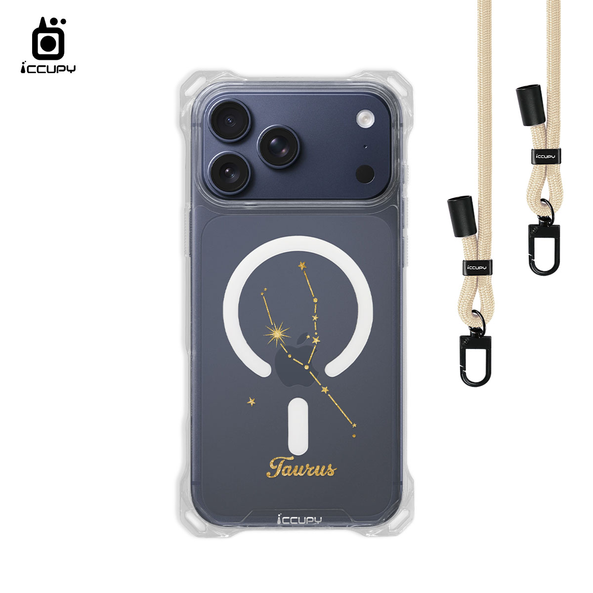 【星空-金牛座】iQ CASE角粒殼3.0背帶掛繩防摔殼 (支援MagSafe) For iPhone 17 Pro Max -黑占iCCUPY