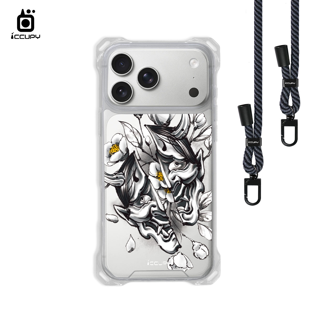 【淨恆HERMAN|般若與沙羅花】iQ CASE角粒殼3.0背帶掛繩防摔殼 (支援MagSafe ) For iPhone 17 Pro Max-黑占iCCUPY