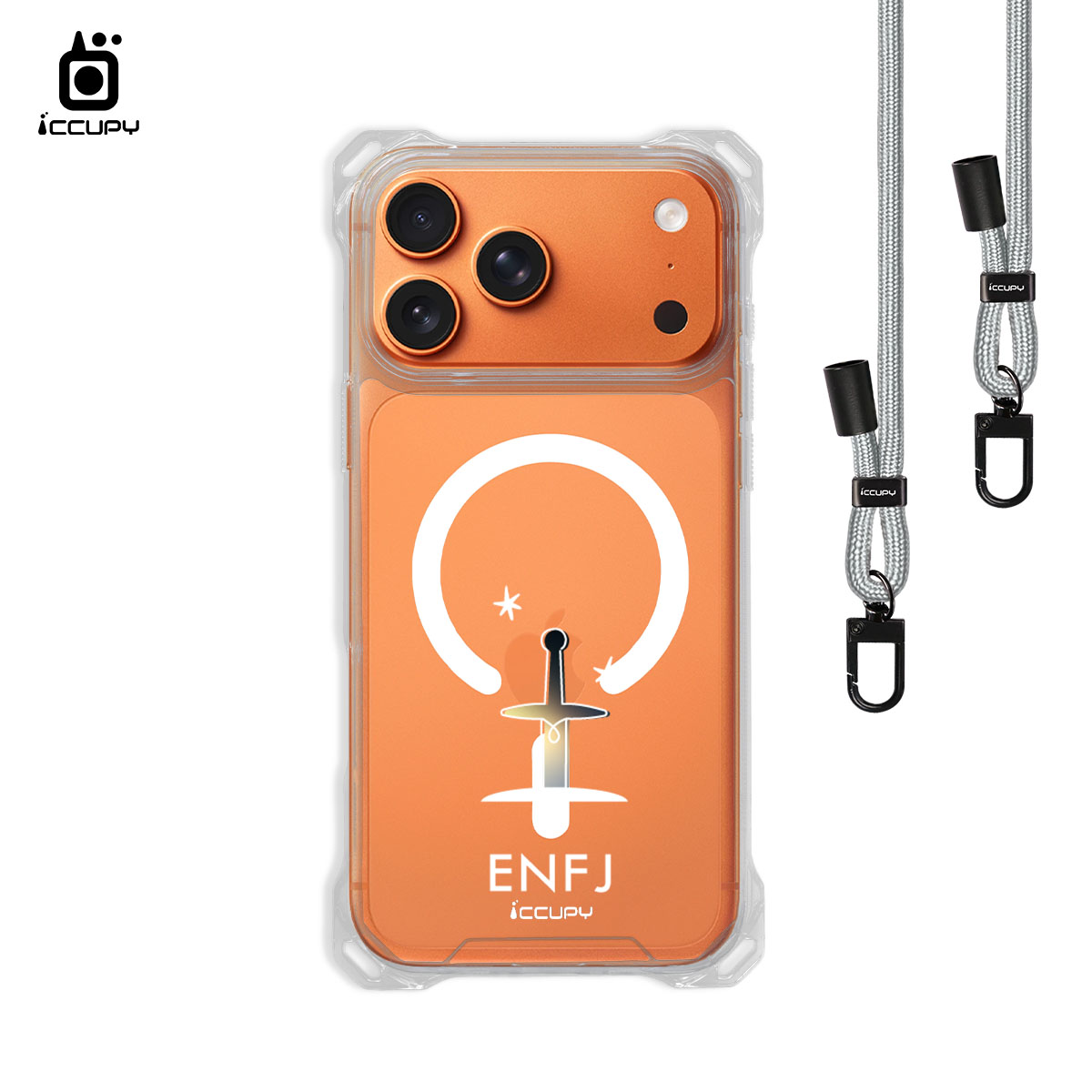 【MBTI|手繪系列-ENFJ 主人公(金屬)】iQ CASE角粒殼3.0背帶掛繩防摔殼 (支援MagSafe) For iPhone 17 Pro Max-黑占iCCUPY