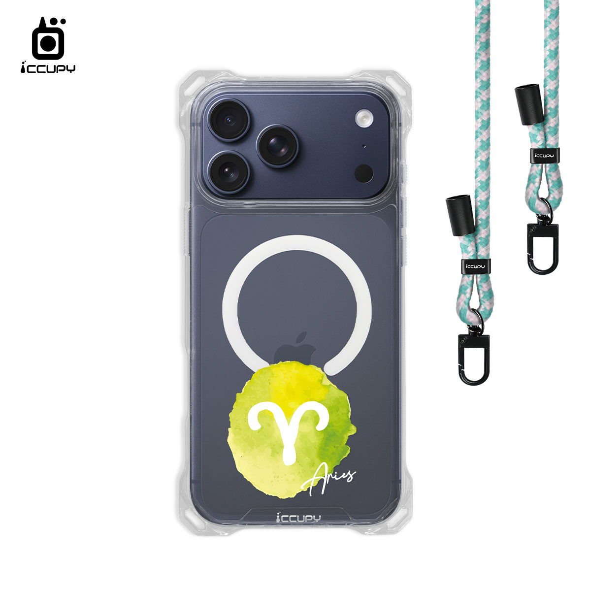 【封蠟-牡羊座】iQ CASE角粒殼3.0背帶掛繩防摔殼 (支援MagSafe) For iPhone 17 Pro Max -黑占iCCUPY