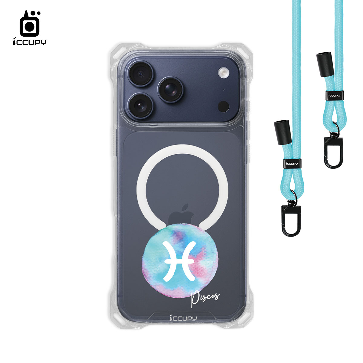 【封蠟-雙魚座】iQ CASE角粒殼3.0背帶掛繩防摔殼 (支援MagSafe) For iPhone 17 Pro Max -黑占iCCUPY