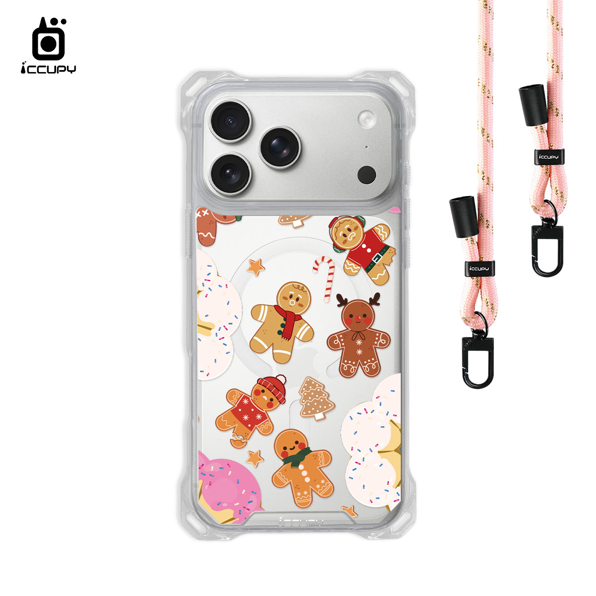 【薑餅人愛甜甜圈】iQ CASE角粒殼3.0背帶掛繩防摔殼 For iPhone 17 Pro Max-黑占iCCUPY