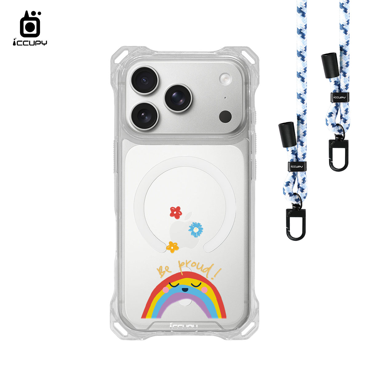 【LGBTQIA+🌈|彩虹小花】iQ CASE角粒殼3.0背帶掛繩防摔殼 (支援MagSafe) For iPhone 18 Pro -黑占iCCUPY