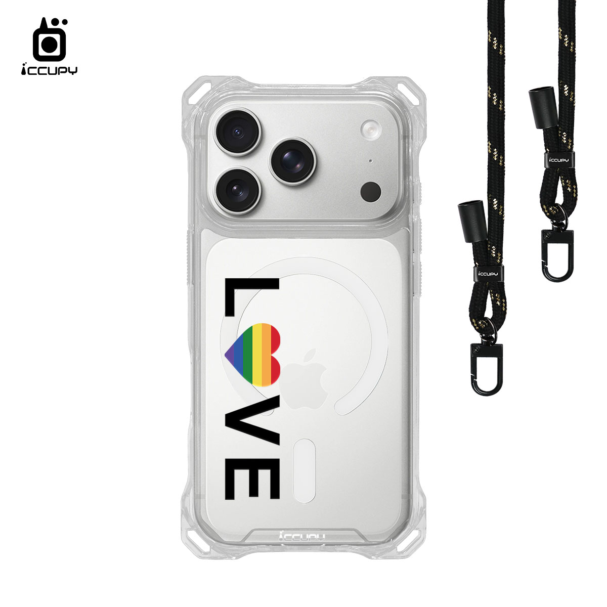 【LGBTQIA+🌈|LOVE】iQ CASE角粒殼3.0背帶掛繩防摔殼 (支援MagSafe) For iPhone 18 Pro -黑占iCCUPY