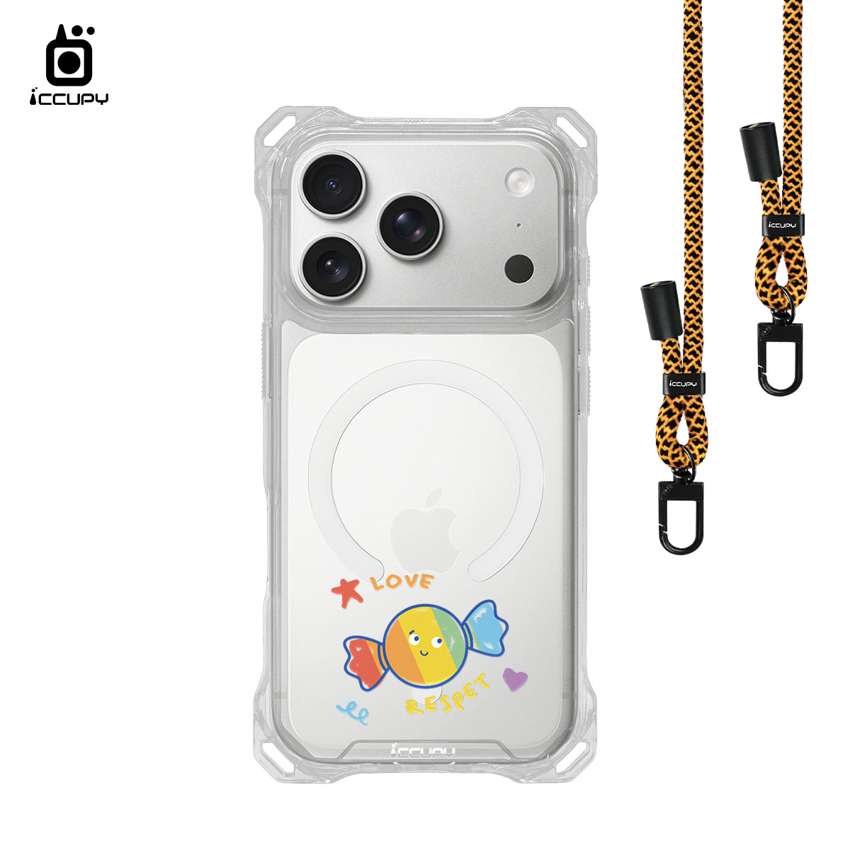 【LGBTQIA+🌈|彩虹糖】iQ CASE角粒殼3.0背帶掛繩防摔殼 (支援MagSafe) For iPhone 18 Pro -黑占iCCUPY