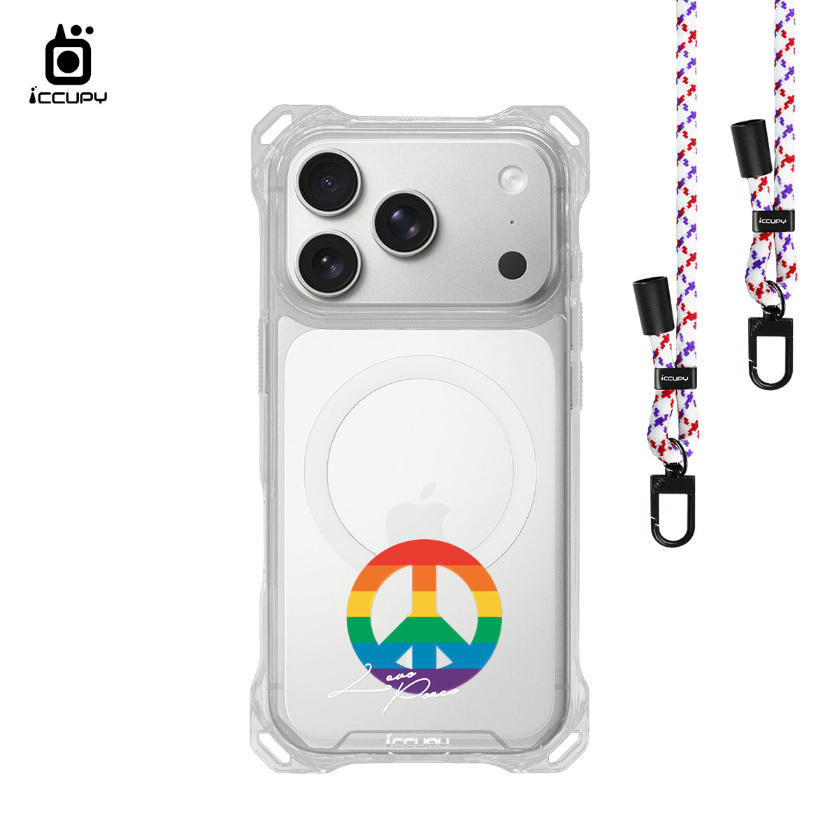【LGBTQIA+🌈|彩虹和平】iQ CASE角粒殼3.0背帶掛繩防摔殼 (支援MagSafe) For iPhone 18 Pro -黑占iCCUPY