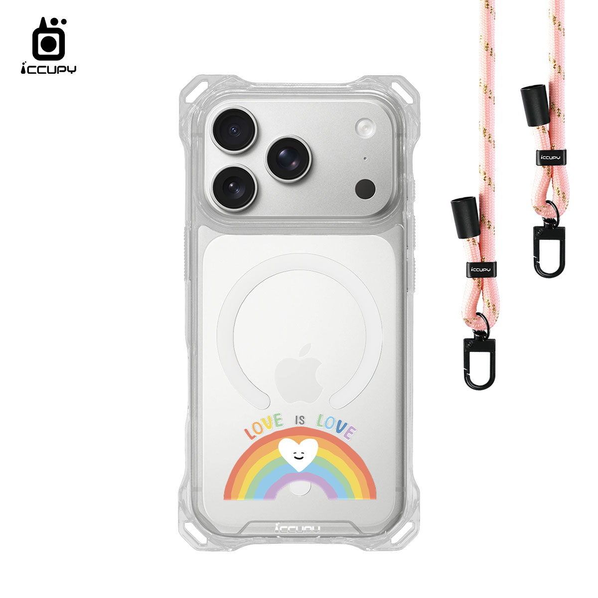 【LGBTQIA+🌈|開心彩虹】iQ CASE角粒殼3.0背帶掛繩防摔殼 (支援MagSafe) For iPhone 18 Pro -黑占iCCUPY
