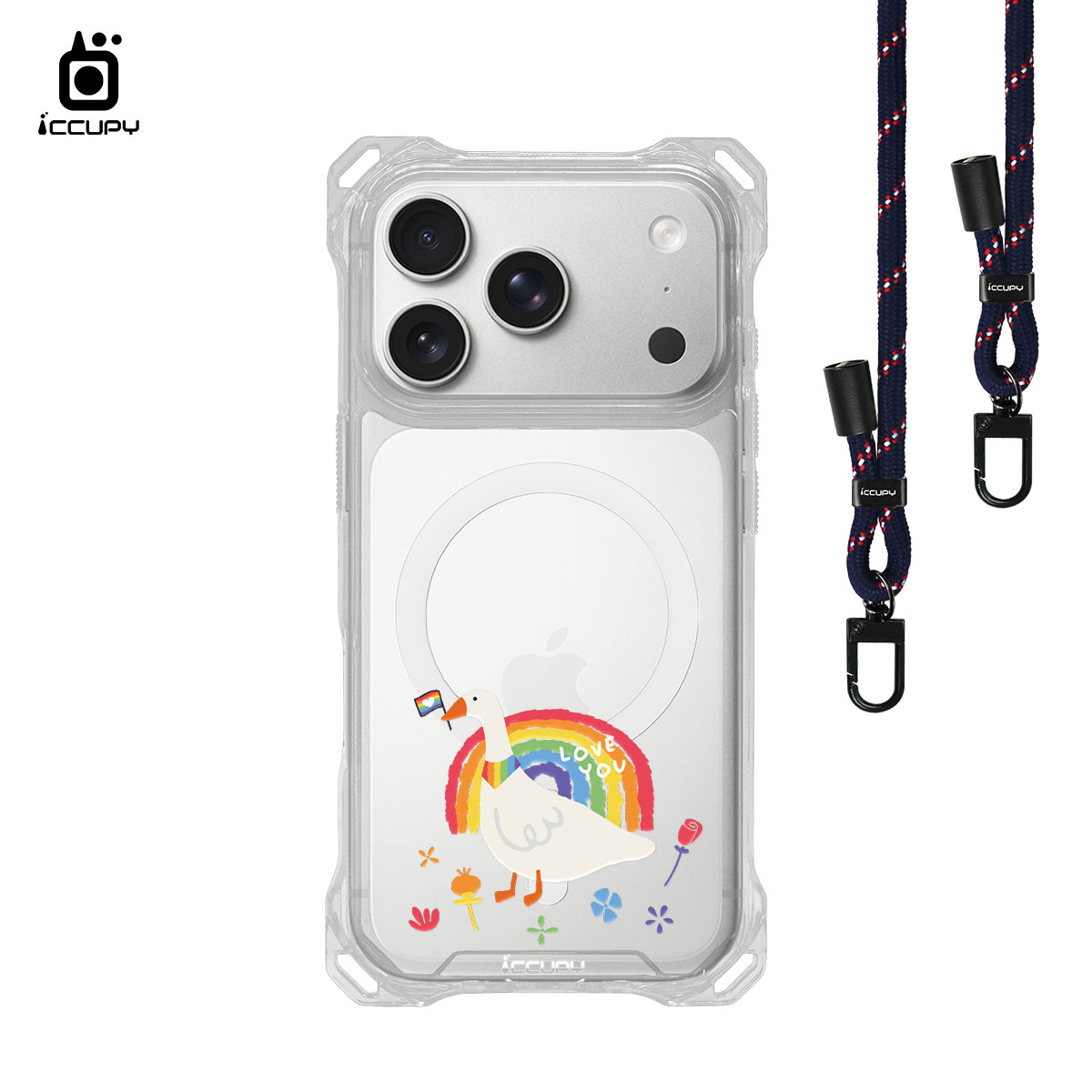 【LGBTQIA+🌈|鴨鴨愛妳】iQ CASE角粒殼3.0背帶掛繩防摔殼 (支援MagSafe) For iPhone 18 Pro -黑占iCCUPY
