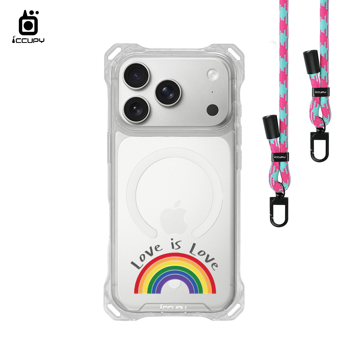 【LGBTQIA+🌈|RAINBOW】iQ CASE角粒殼3.0背帶掛繩防摔殼 (支援MagSafe) For iPhone 18 Pro -黑占iCCUPY
