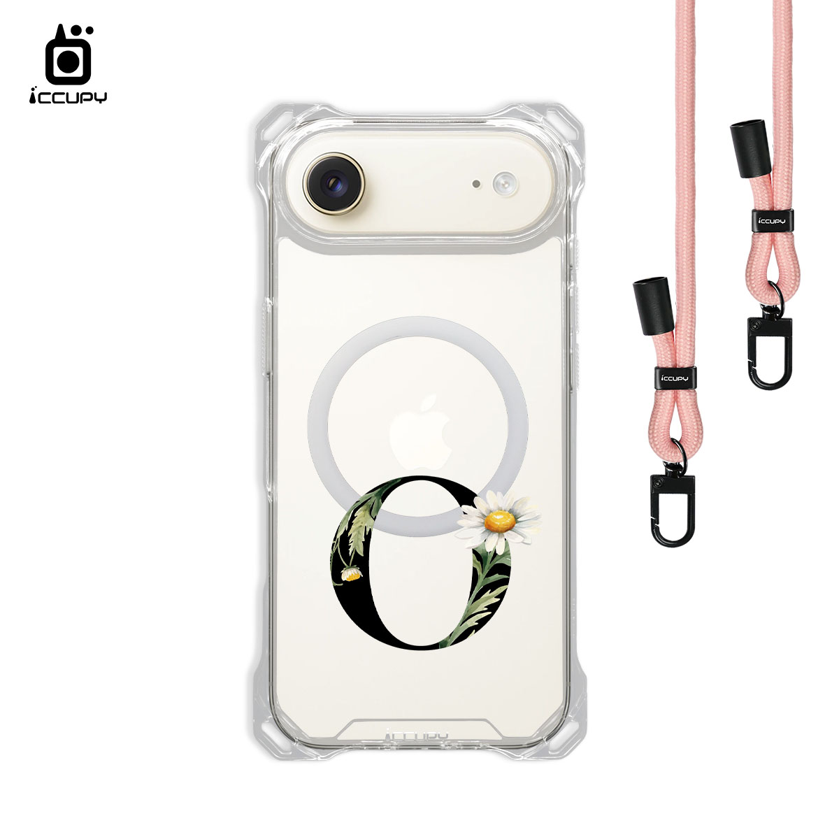 【花漾字母O|黑字】iQ CASE 角粒殼3.0背帶掛繩防摔殼 (支援MagSafe) For iPhone Air-黑占iCCUPY