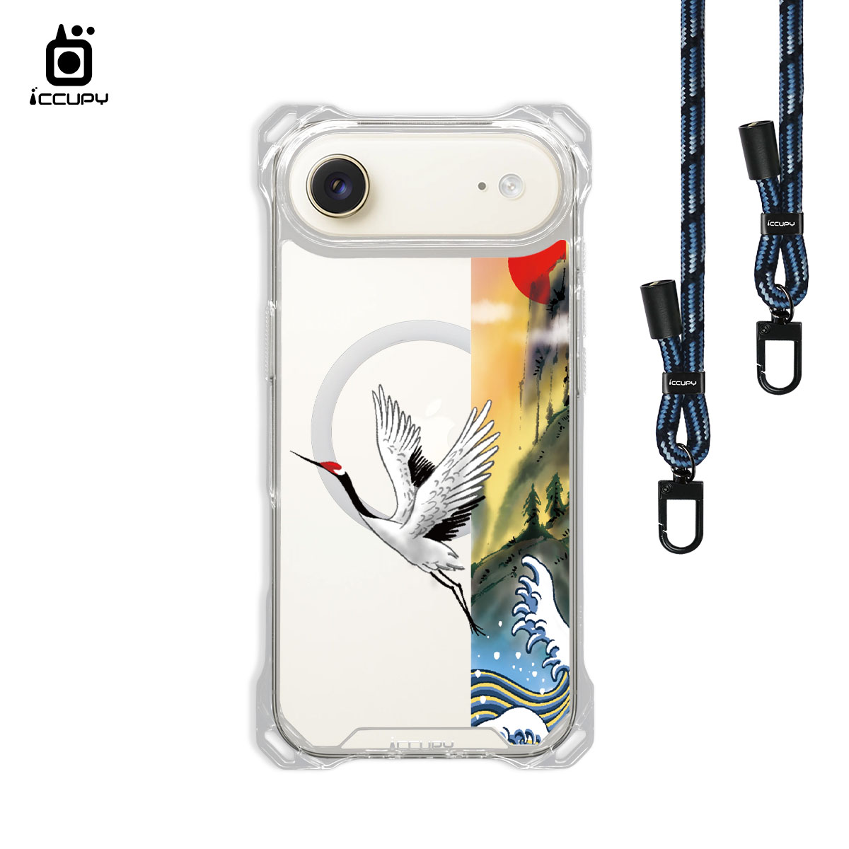 【淨恆HERMAN|山海與鶴】iQ CASE角粒殼3.0背帶掛繩防摔殼 (支援MagSafe ) For iPhone Air-黑占iCCUPY