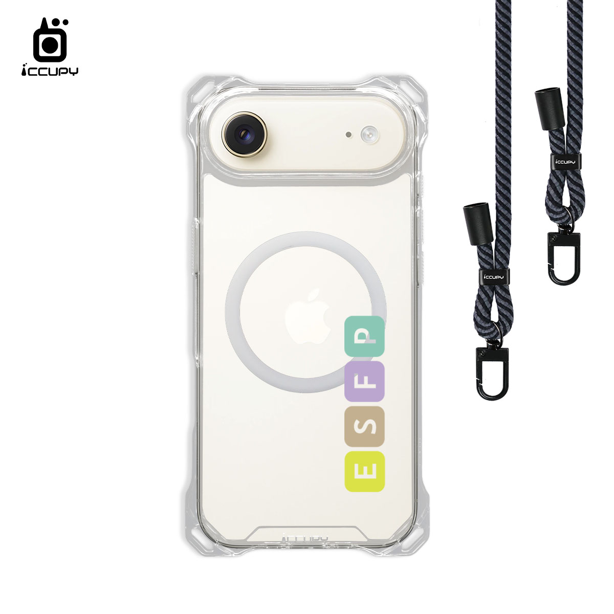 【MBTI|串珠系列-ESFP 表演者】iQ CASE角粒殼3.0背帶掛繩防摔殼 (支援MagSafe) For iPhone AIR-黑占iCCUPY