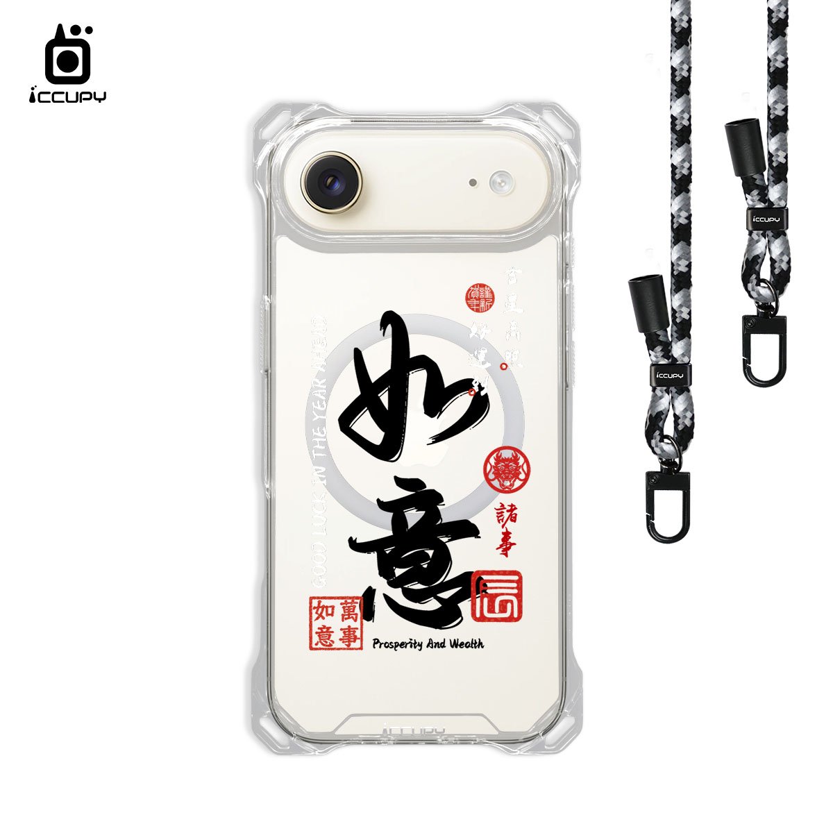 【如意】iQ CASE角粒殼3.0背帶掛繩防摔殼 (支援MagSafe )For iPhone Air-黑占iCCUPY