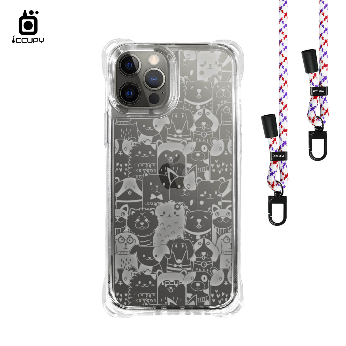 【擠擠狗-透明】iQ CASE角粒殼3.0背帶掛繩防摔殼 For iPhone 12 Pro Max-黑占iCCUPY