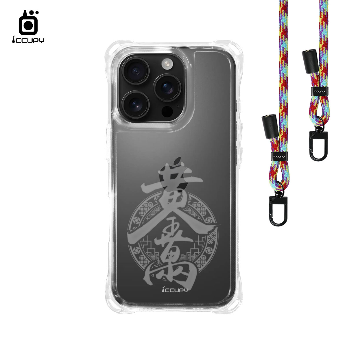 【黃金萬兩】iQ CASE角粒殼3.0背帶掛繩防摔殼 For iPhone 16 Pro-黑占iCCUPY