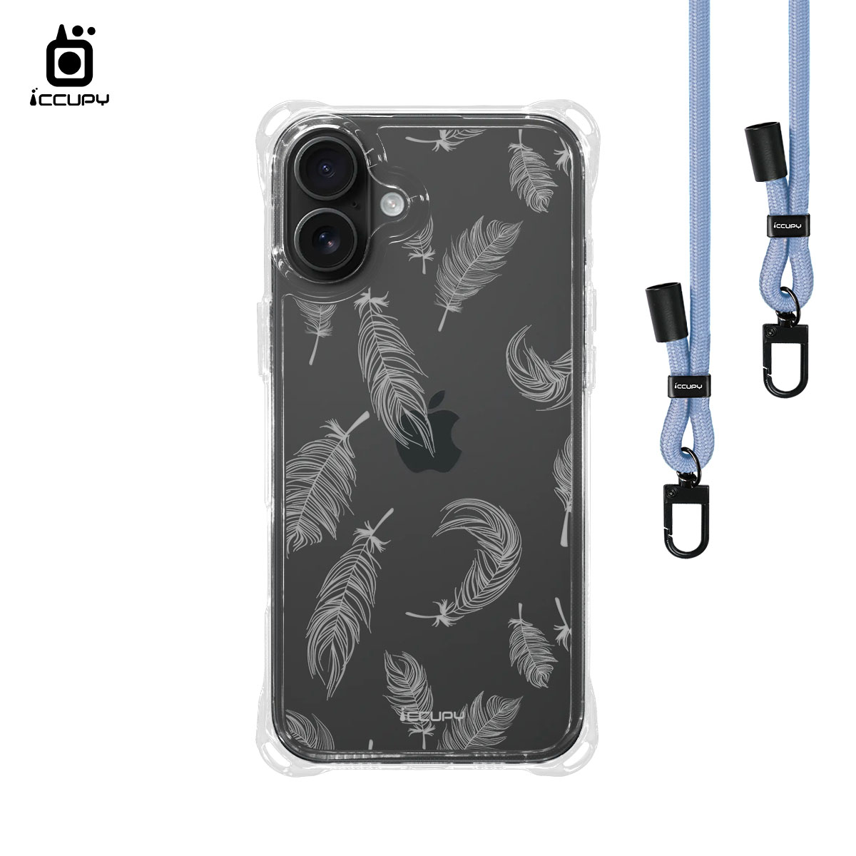 【羽毛】iQ CASE角粒殼3.0背帶掛繩防摔殼 For iPhone 16 Plus-黑占iCCUPY