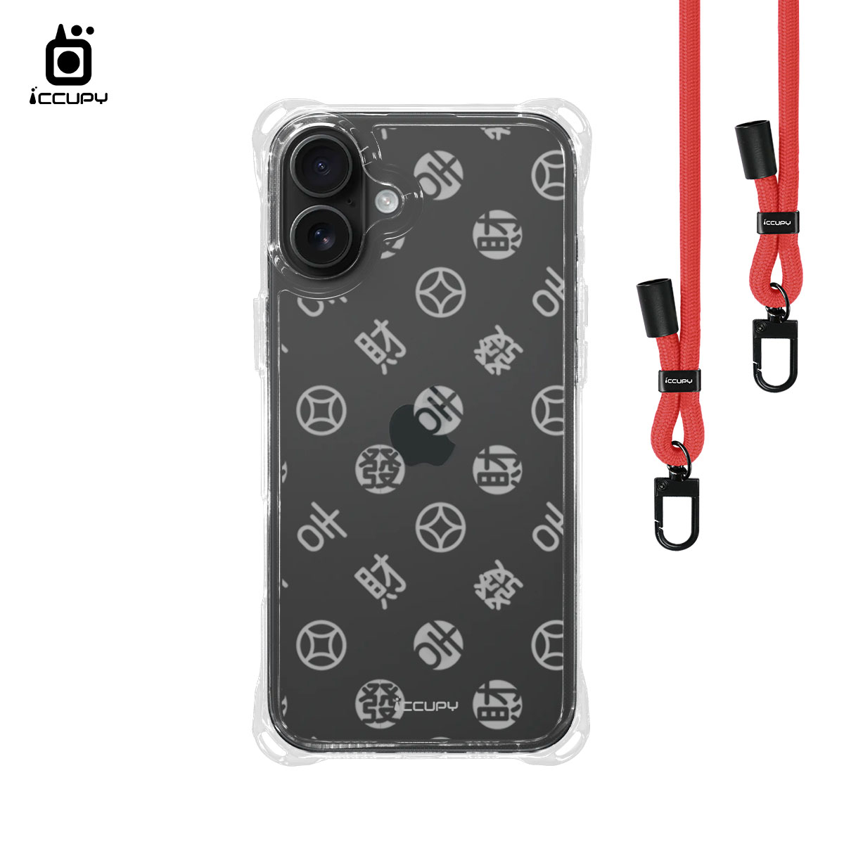 【富貴範-透明】iQ CASE角粒殼3.0背帶掛繩防摔殼 For iPhone 16 Plus-黑占iCCUPY