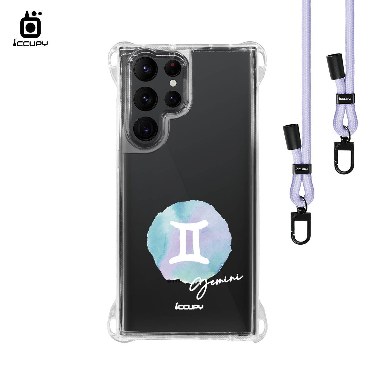 【封蠟-雙子座】iQ CASE角粒殼3.0背帶掛繩防摔殼 For SAMSUNG S22 ULTRA -黑占iCCUPY