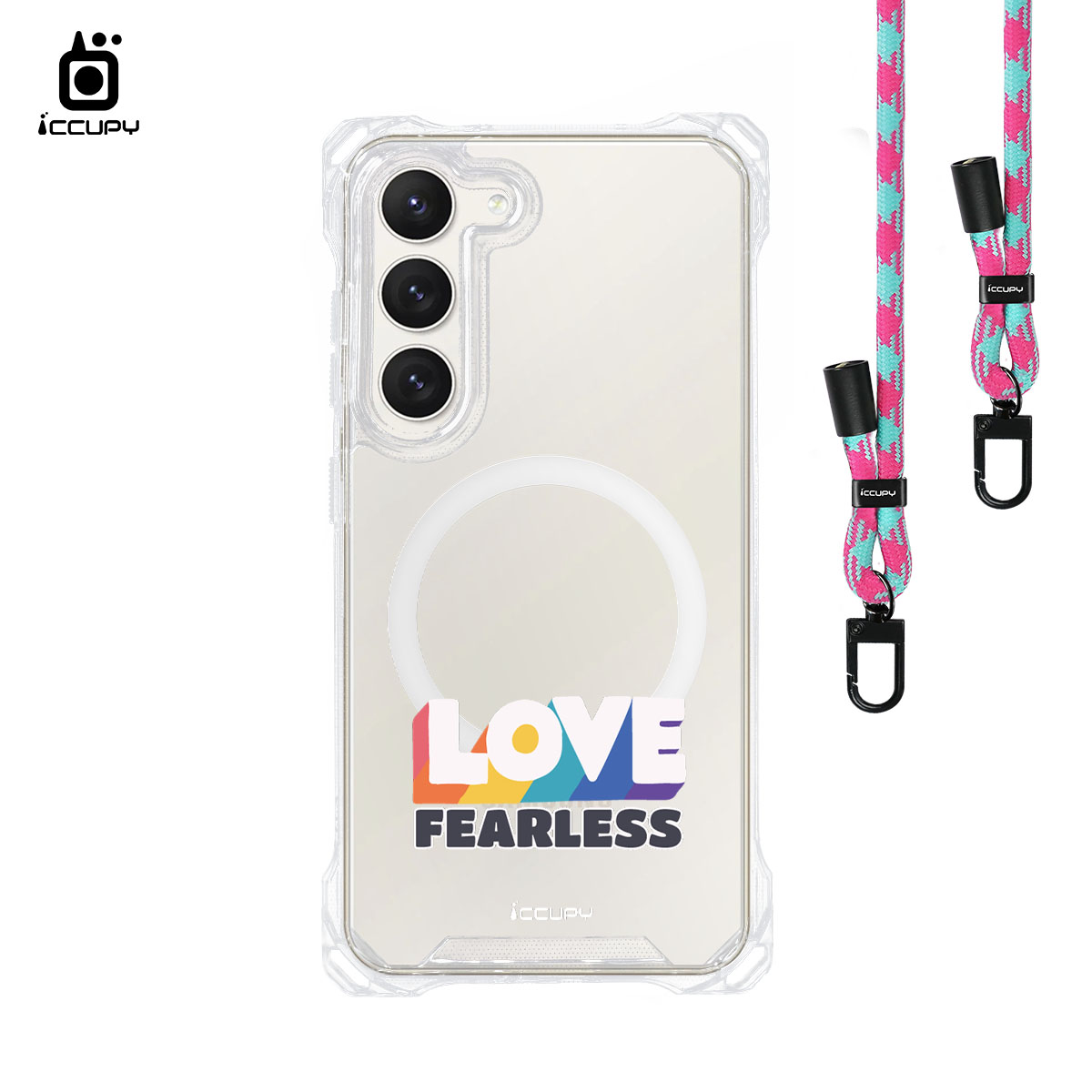 【LGBTQIA+🌈|勇敢愛】iQ CASE角粒殼3.0背帶掛繩防摔殼 (支援MagSafe) For SAMSUNG S23 -黑占iCCUPY