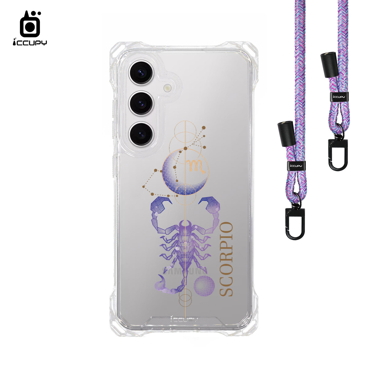 【占星-天蠍座】iQ CASE角粒殼3.0背帶掛繩防摔殼 For SAMSUNG S24 -黑占iCCUPY