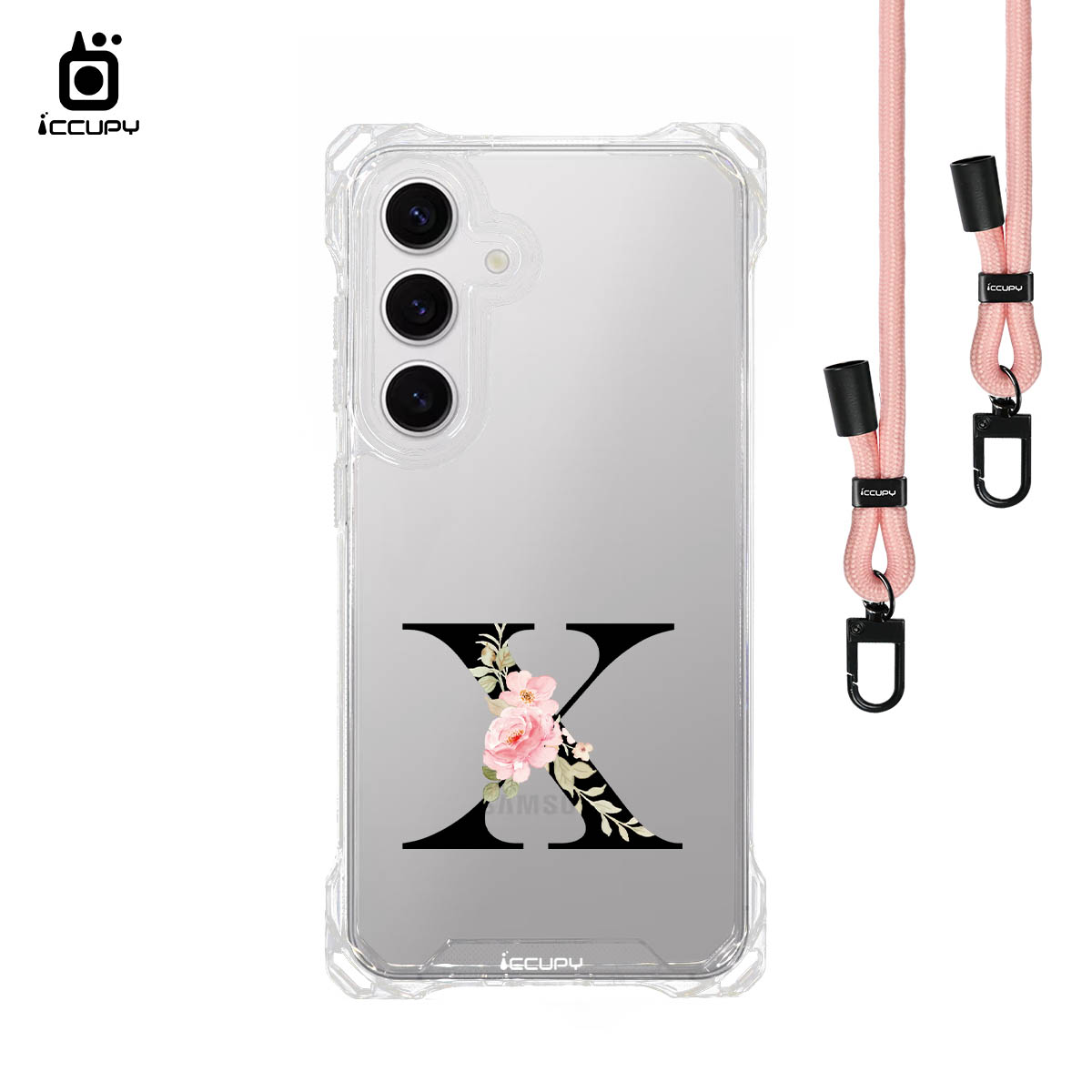 【花漾字母X｜黑字】iQ CASE 角粒殼3.0背帶掛繩防摔殼 For SAMSUNG S24 PLUS-黑占iCCUPY