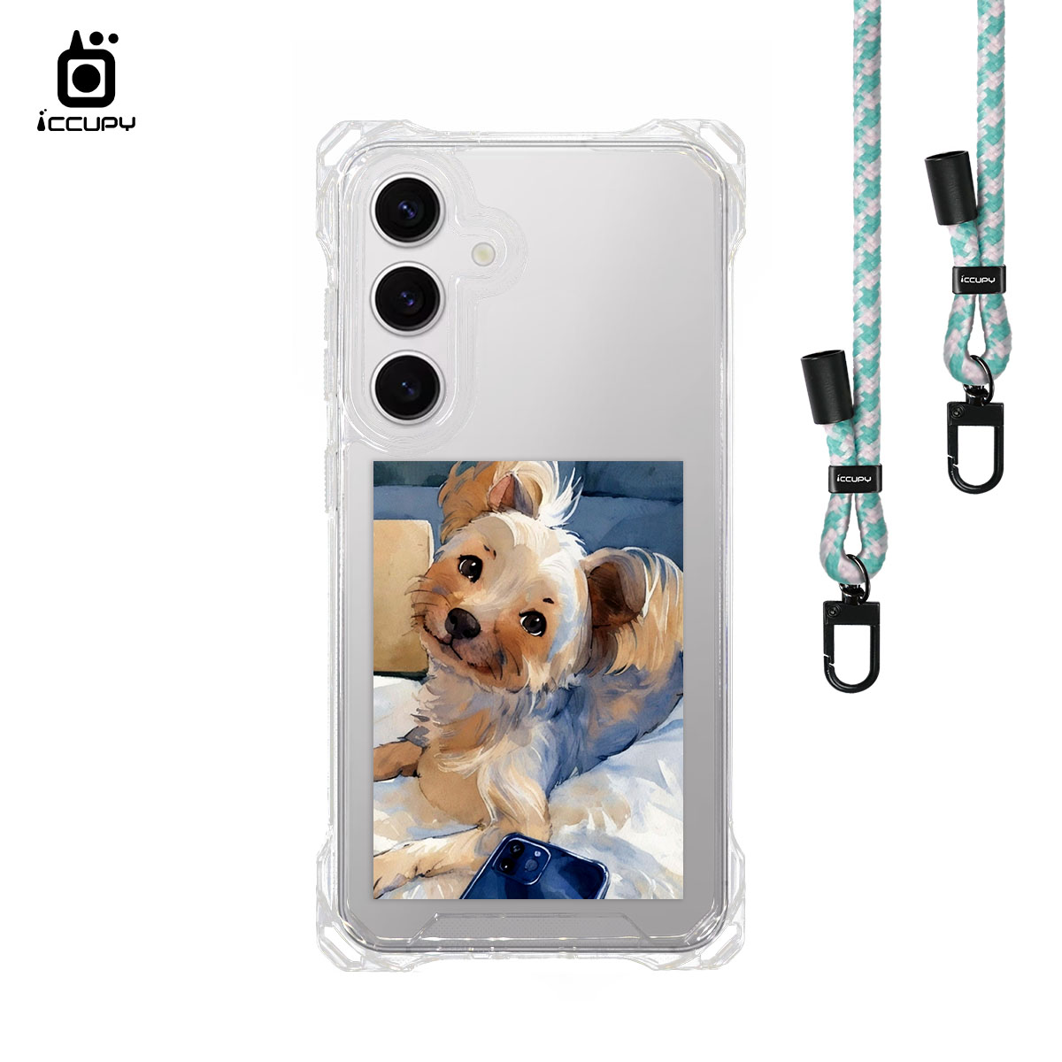 【日系水彩似顏繪】iQ CASE角粒殼3.0背帶掛繩防摔殼 For Samsung S24 -黑占iCCUPY