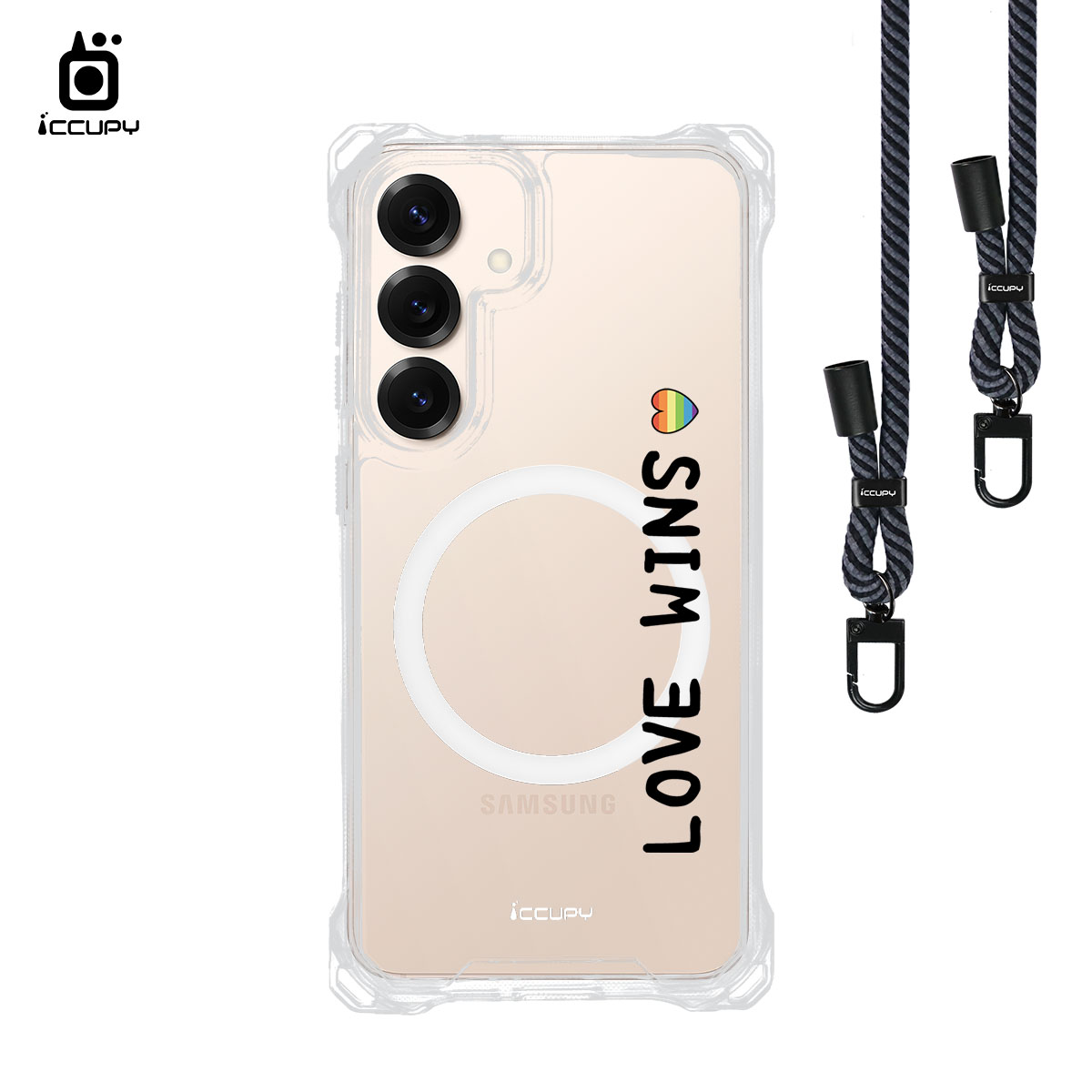 【LGBTQIA+🌈|愛的宣言2 (黑)】iQ CASE角粒殼3.0背帶掛繩防摔殼 (支援MagSafe) For SAMSUNG S25 -黑占iCCUPY