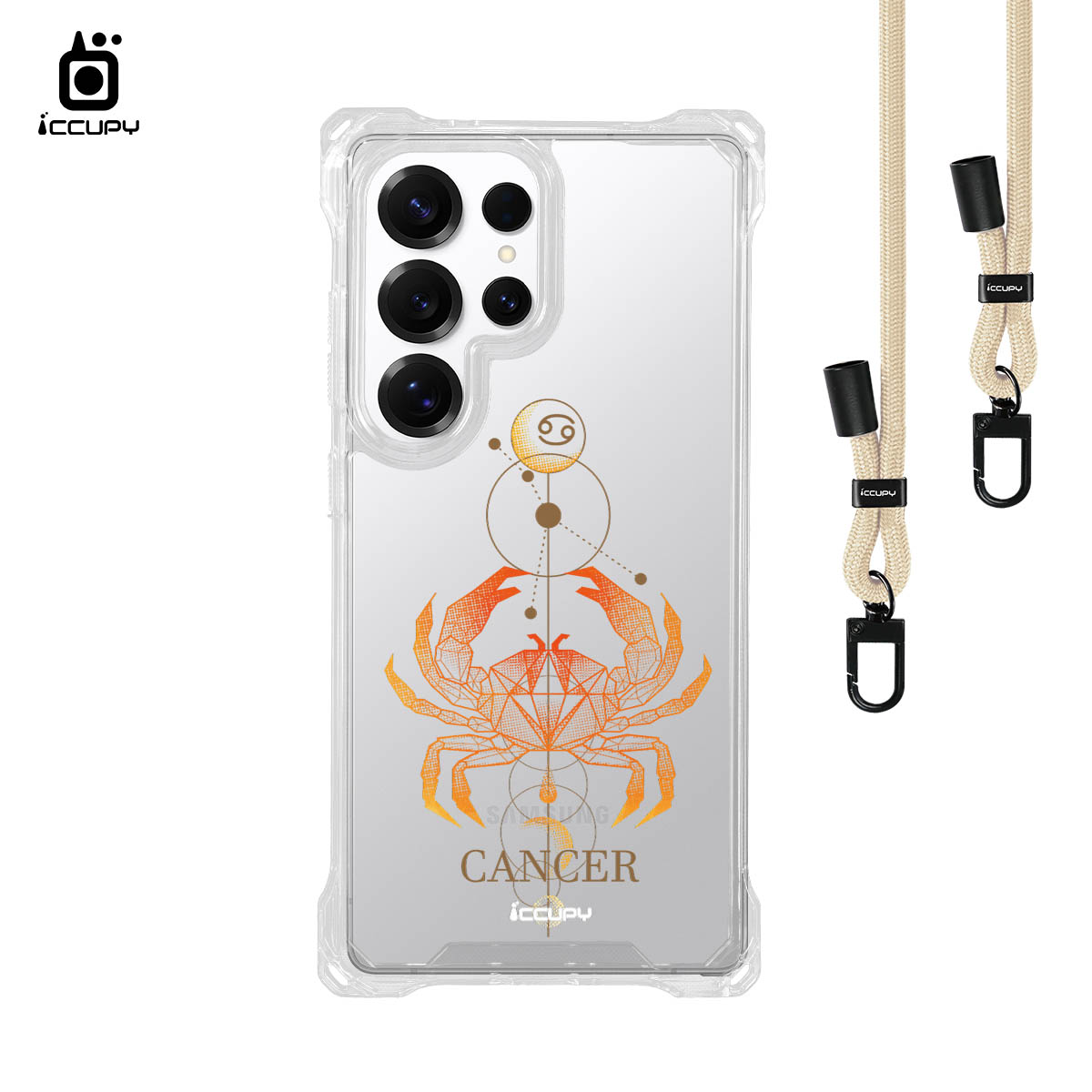 【占星-巨蟹座】iQ CASE角粒殼3.0背帶掛繩防摔殼 For SAMSUNG S25 ULTRA -黑占iCCUPY