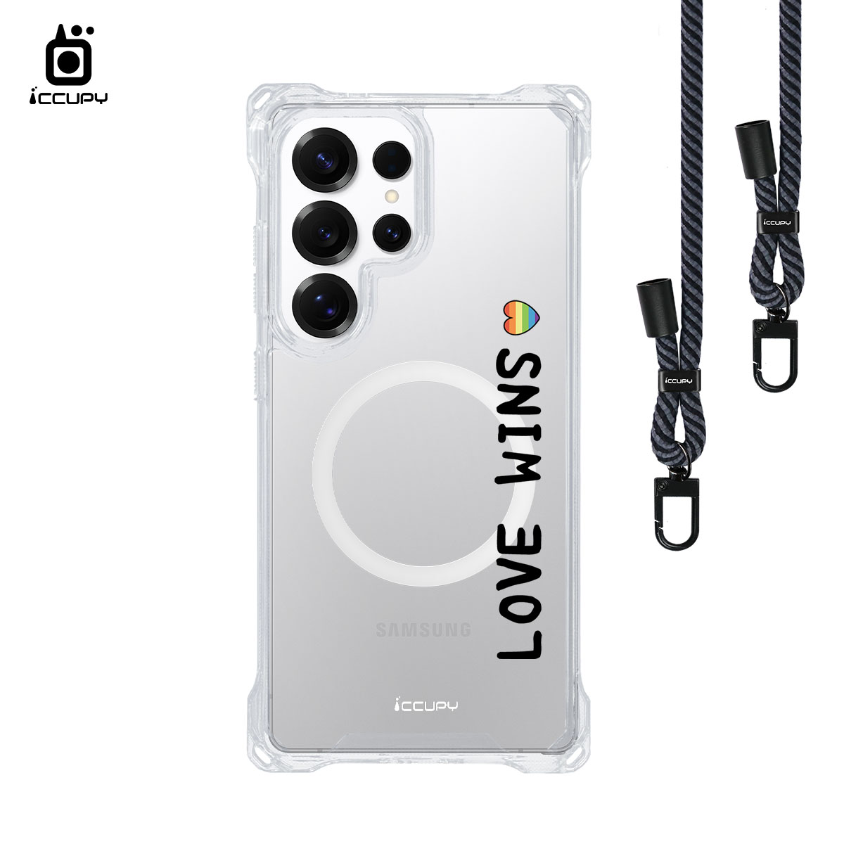 【LGBTQIA+🌈|愛的宣言2 (黑)】iQ CASE角粒殼3.0背帶掛繩防摔殼 (支援MagSafe) For SAMSUNG S25 ULTRA -黑占iCCUPY