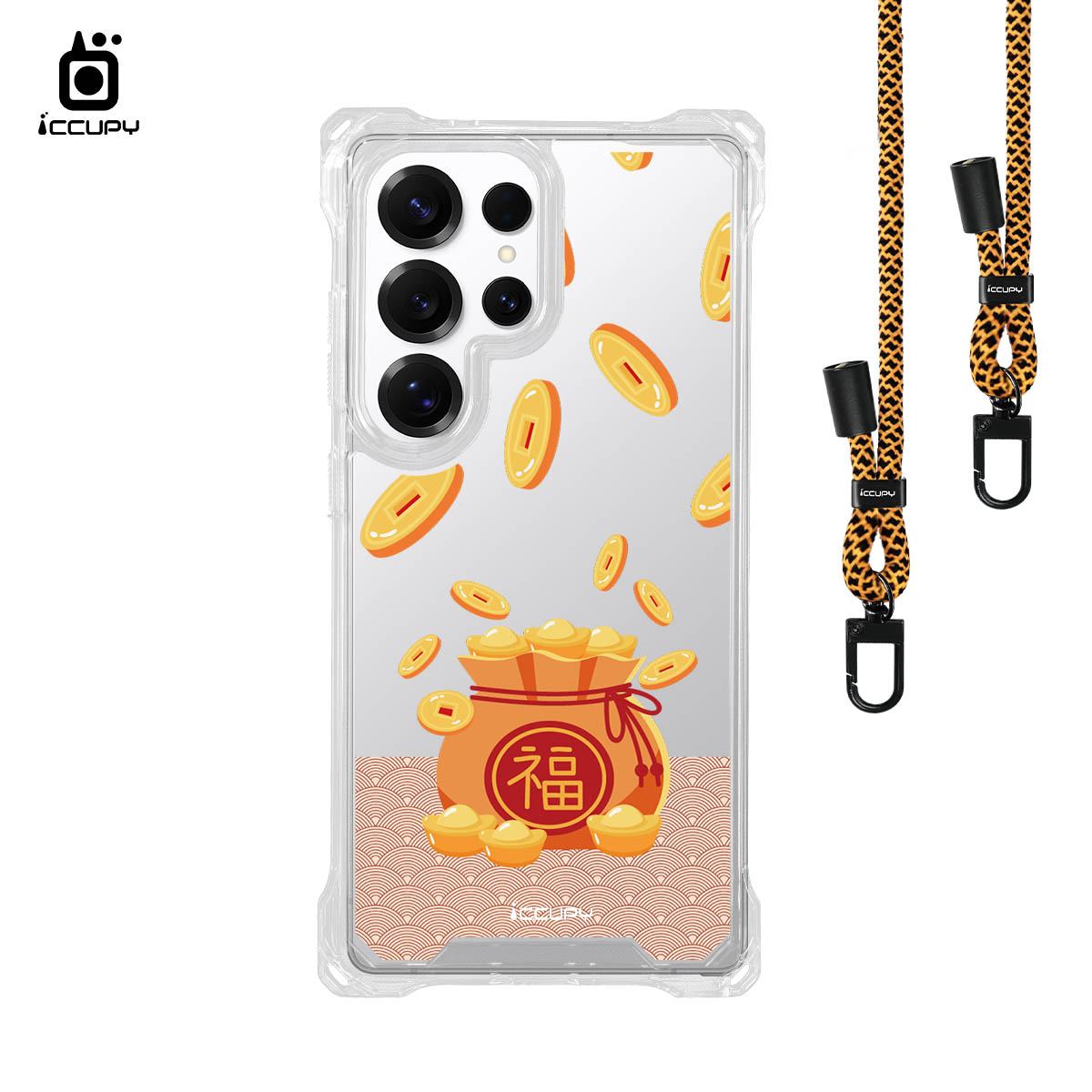 【財源滾滾】iQ CASE角粒殼3.0背帶掛繩防摔殼 For Samsung S25 ULTRA -黑占iCCUPY