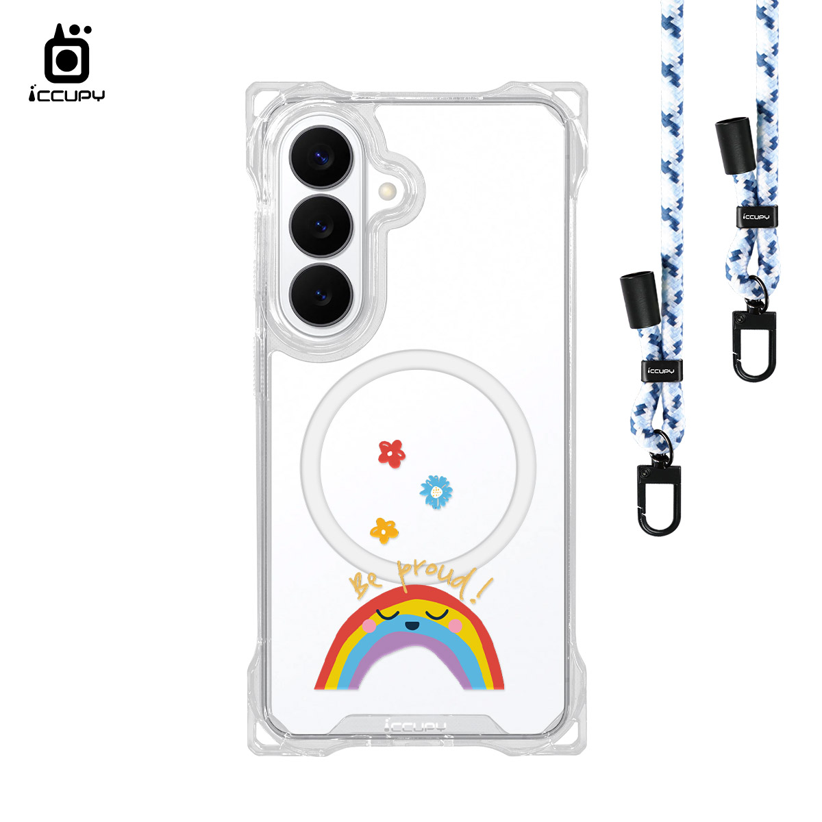 【LGBTQIA+🌈｜彩虹小花】iQ CASE角粒殼3.0背帶掛繩防摔殼 (支援MagSafe)  For SAMSUNG S26 -黑占iCCUPY
