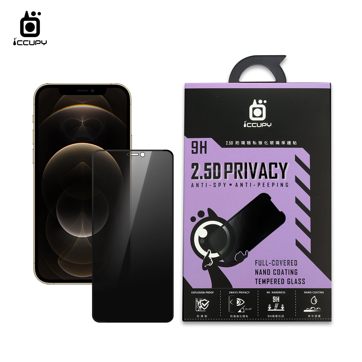 亮面防窺玻璃(隱私PRIVACY) FOR Apple iPhone 12 Pro Max 6.7(黑)