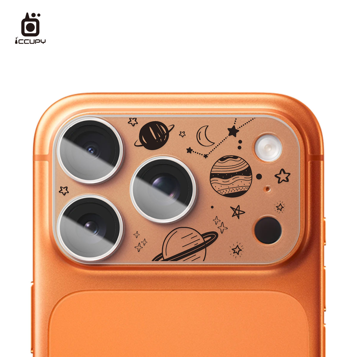 【手繪星球-黑】3D立體全包覆鏡頭保護貼-全透明FOR iPhone 17 Pro