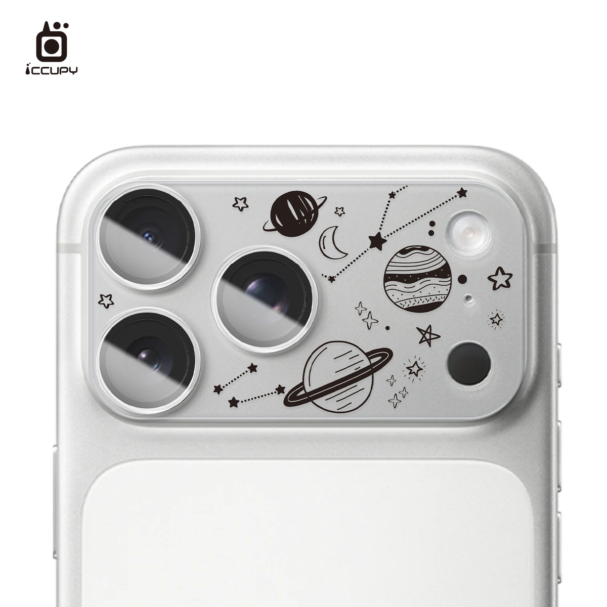 【手繪星球-黑】3D立體全包覆鏡頭保護貼-全透明FOR iPhone 17 Pro Max